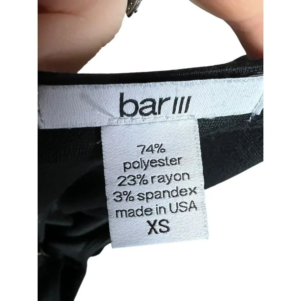 Bar III Blouse Womens XS Black Peplum 3/4 Sleeve Exposed Zip Knit Stretch Top
